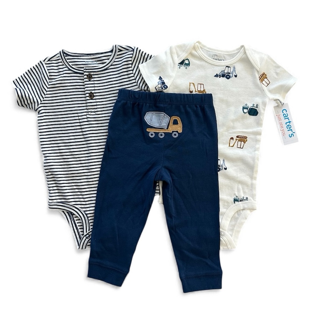 Carter’s 3 PC Construction Set Boys 12 Months Truck Tractor Bodysuit Pants